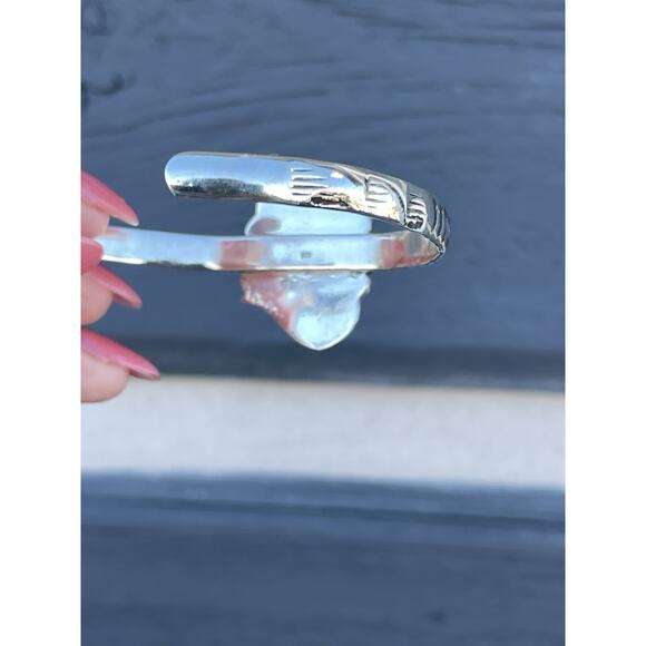 Sterling Silver Cuff Bracelet Pink Lab Opal Southwestern Star Native Style 7 3/8 - Picture 7 of 12